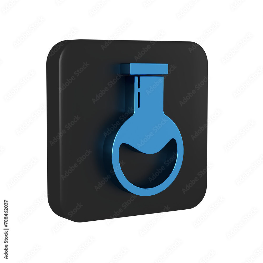 Blue Test tube and flask - chemical laboratory test icon isolated on transparent background. Laboratory glassware sign. Black square button.