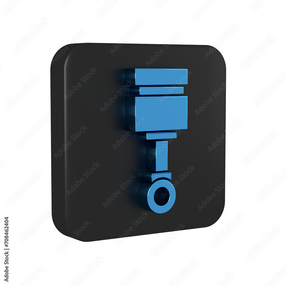 Blue Engine piston icon isolated on transparent background. Car engine piston sign. Black square button. Blue Engine piston icon isolated on transparent background. Car engine piston sign. Black square button.