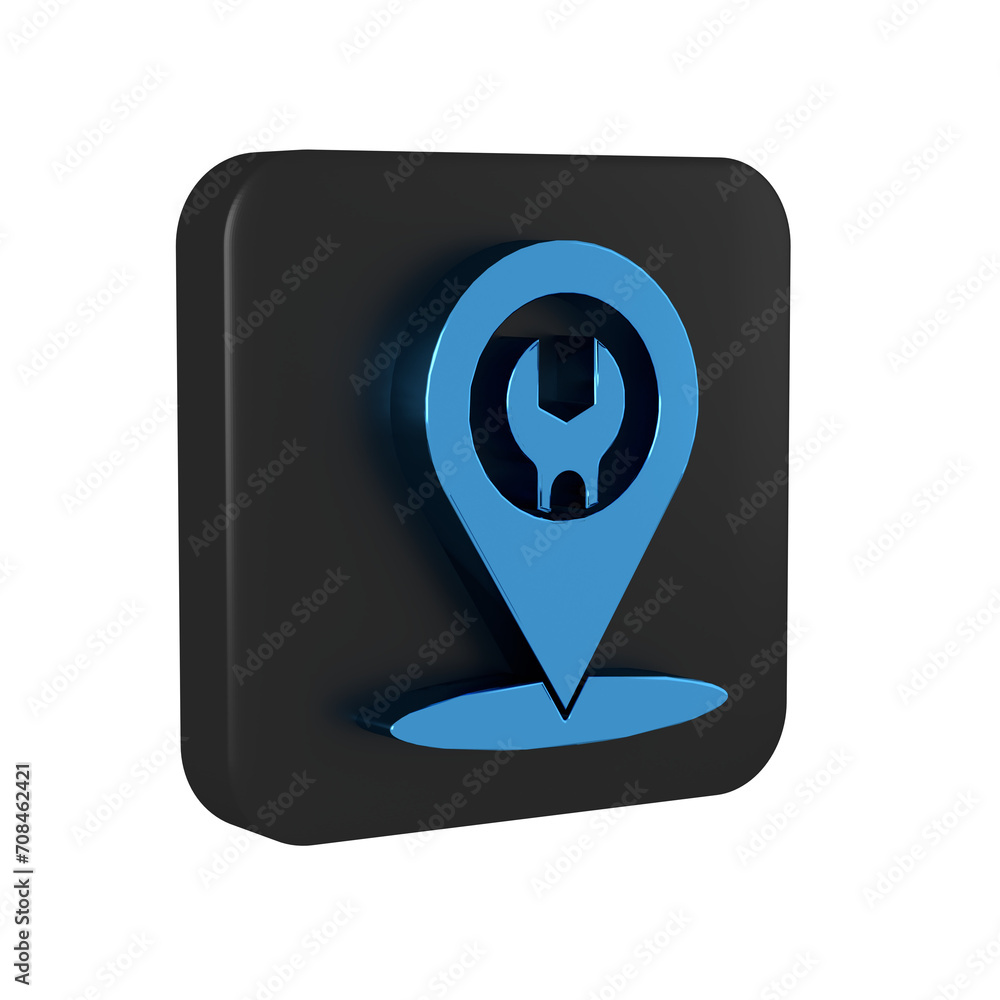 Blue Car service icon isolated on transparent background. Auto mechanic service. Repair service auto mechanic. Maintenance sign. Black square button. Blue Car service icon isolated on transparent background. Auto mechanic service. Repair service auto mechanic. Maintenance sign. Black square button.