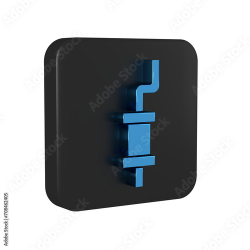 Blue Car muffler icon isolated on transparent background. Exhaust pipe. Black square button.