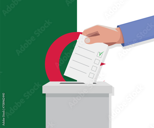 Algeria election concept. Hand puts vote bulletin