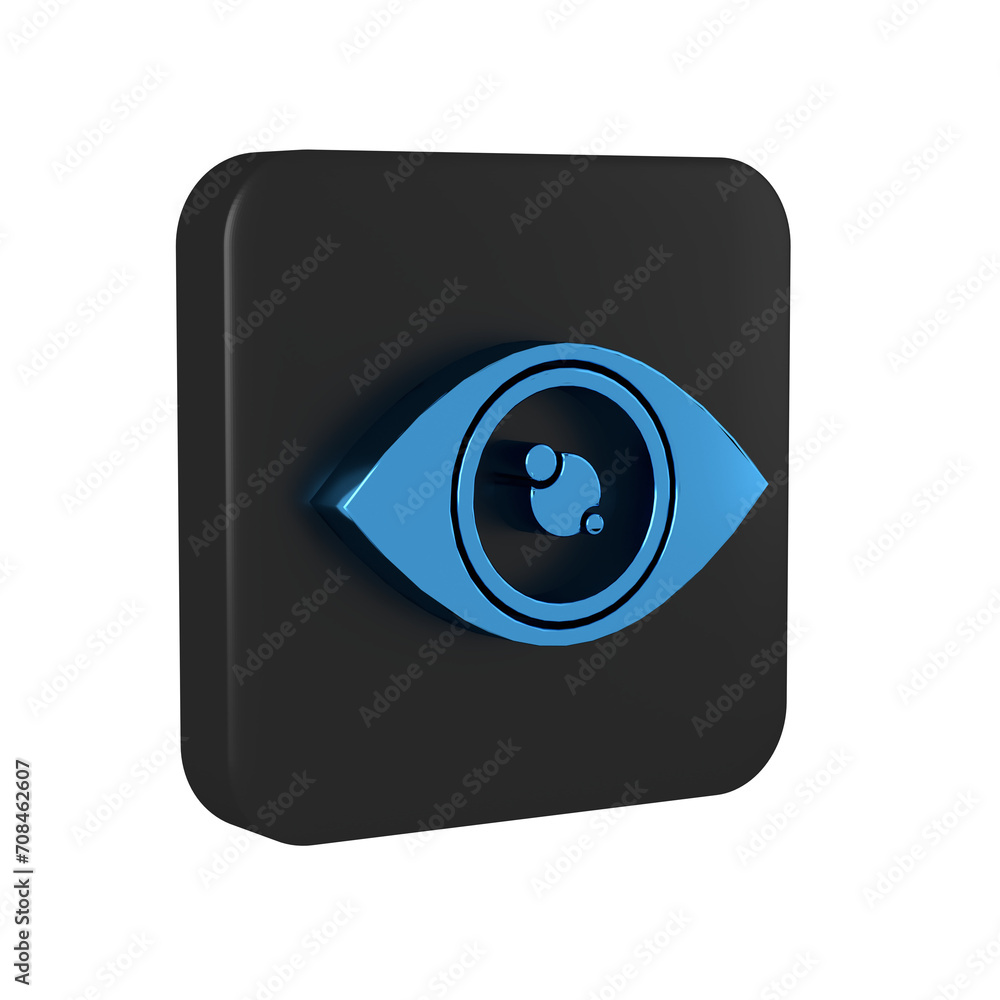 Blue Eye icon isolated on transparent background. Black square button. Blue Eye icon isolated on transparent background. Black square button.
