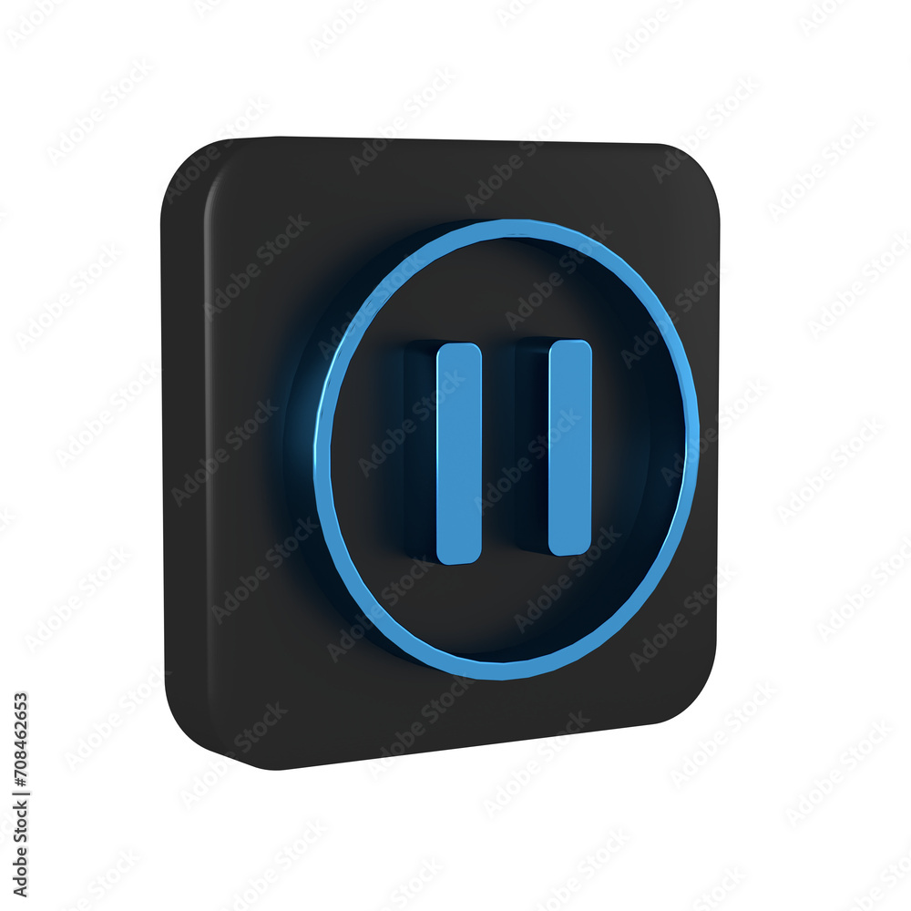 Blue Pause button icon isolated on transparent background. Black square button. Blue Pause button icon isolated on transparent background. Black square button.