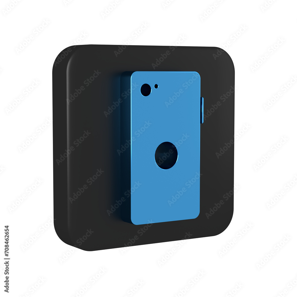 Blue Smartphone, mobile phone icon isolated on transparent background. Black square button. Blue Smartphone, mobile phone icon isolated on transparent background. Black square button.