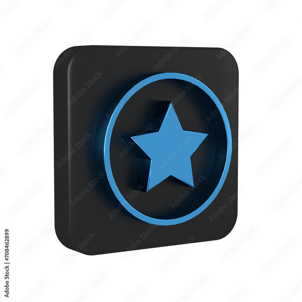 Blue Star icon isolated on transparent background. Favorite, best rating, award symbol. Black square button. Blue Star icon isolated on transparent background. Favorite, best rating, award symbol. Black square button.