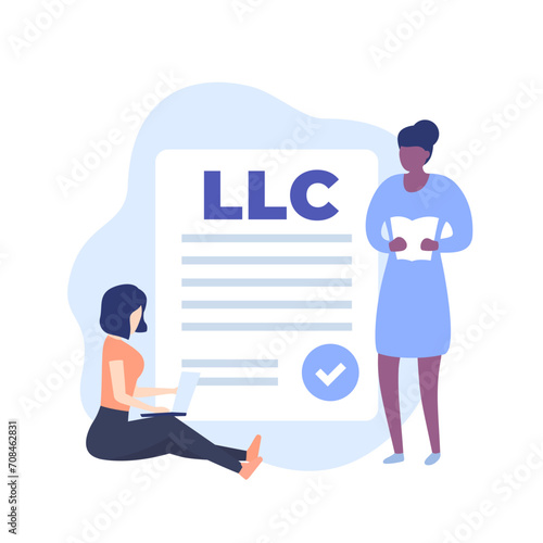 LLC, Limited Liability Company vector illustration with people