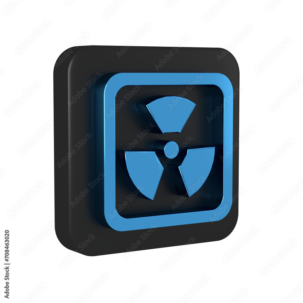 Blue Radioactive icon isolated on transparent background. Radioactive toxic symbol. Radiation Hazard sign. Black square button. Blue Radioactive icon isolated on transparent background. Radioactive toxic symbol. Radiation Hazard sign. Black square button.