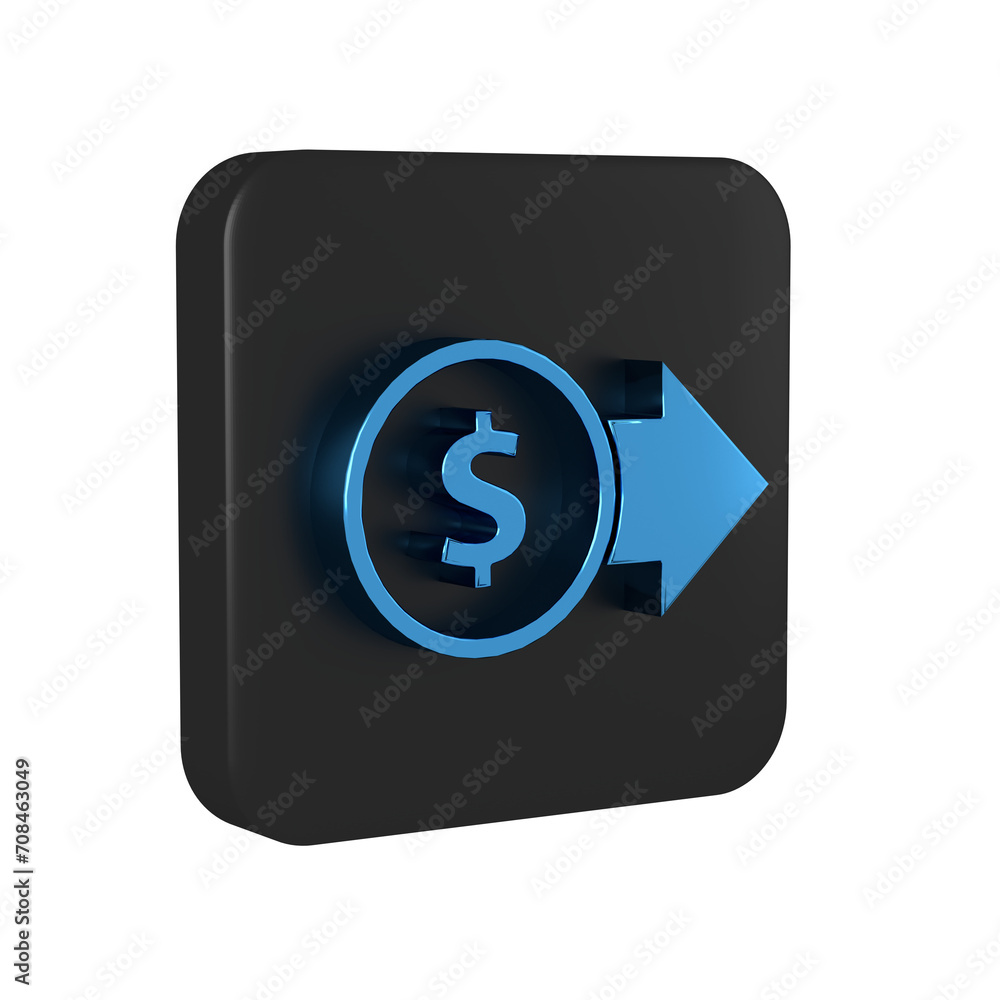 Blue Coin money with dollar symbol icon isolated on transparent background. Banking currency sign. Cash symbol. Black square button. Blue Coin money with dollar symbol icon isolated on transparent background. Banking currency sign. Cash symbol. Black square button.