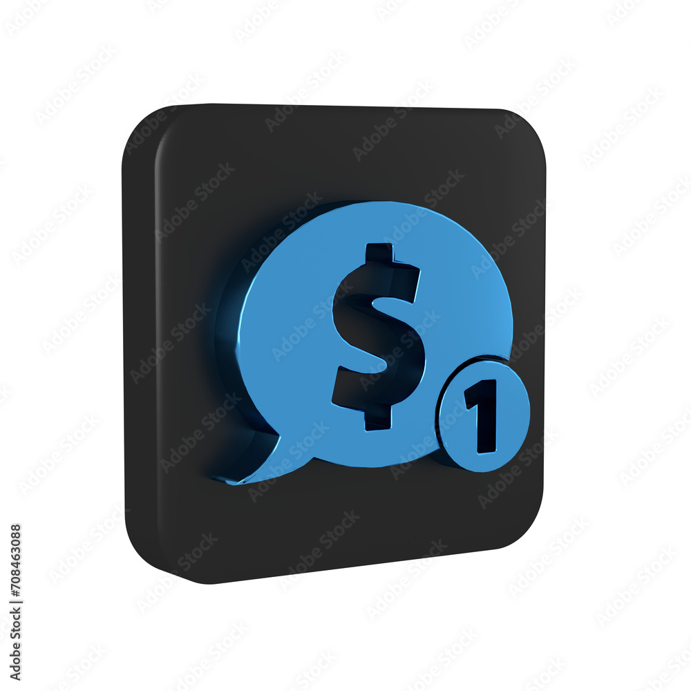 Blue Speech bubble with dollar icon isolated on transparent background. Badge for price. Sale with dollar symbol. Promo tag discount. Black square button. Blue Speech bubble with dollar icon isolated on transparent background. Badge for price. Sale with dollar symbol. Promo tag discount. Black square button.