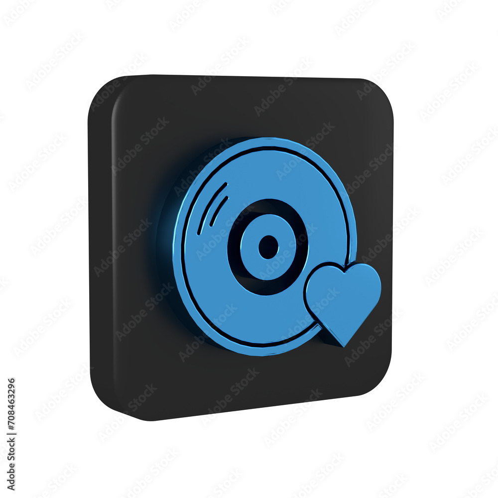 Blue Romantic music icon isolated on transparent background. Valentines day. Black square button. Blue Romantic music icon isolated on transparent background. Valentines day. Black square button.
