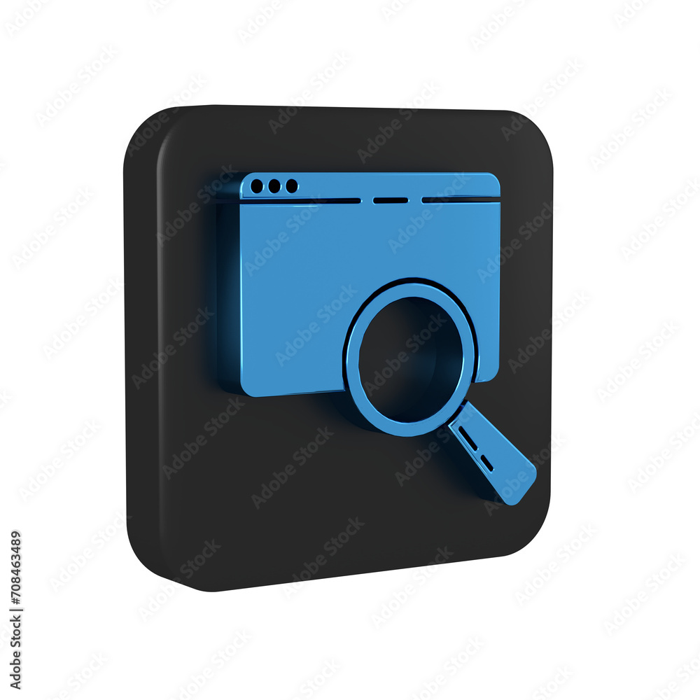 Blue Search in a browser window icon isolated on transparent background. Black square button. Blue Search in a browser window icon isolated on transparent background. Black square button.