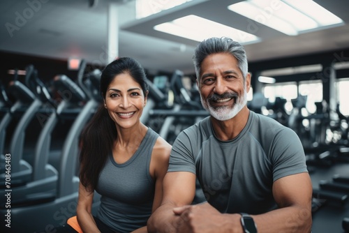 Middle-Aged Indian Couple at the Gym Generative Ai