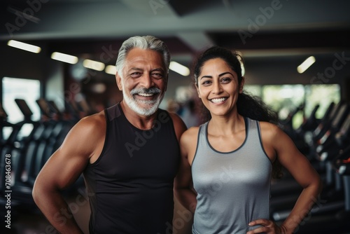 Happy Middle-Aged Indian Couple at the Gym Generative Ai
