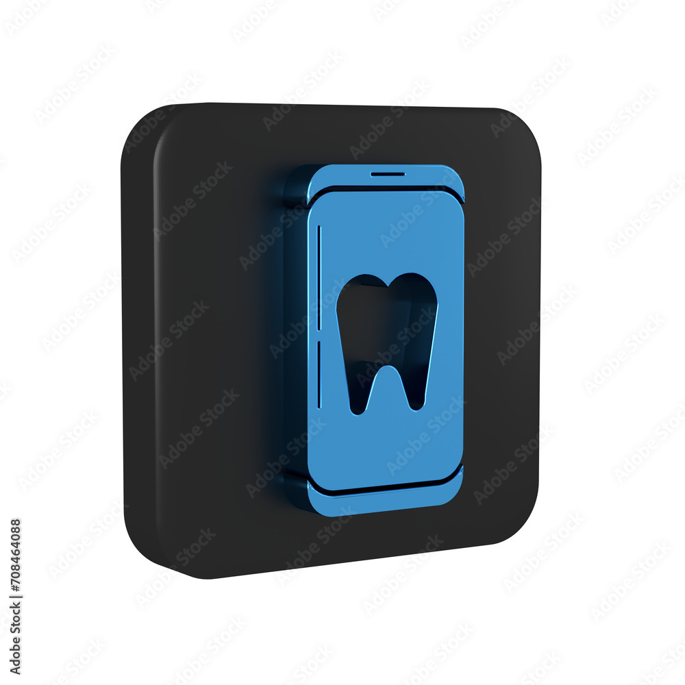 Blue Online dental care icon isolated on transparent background. Dental service information call center. Black square button. Blue Online dental care icon isolated on transparent background. Dental service information call center. Black square button.