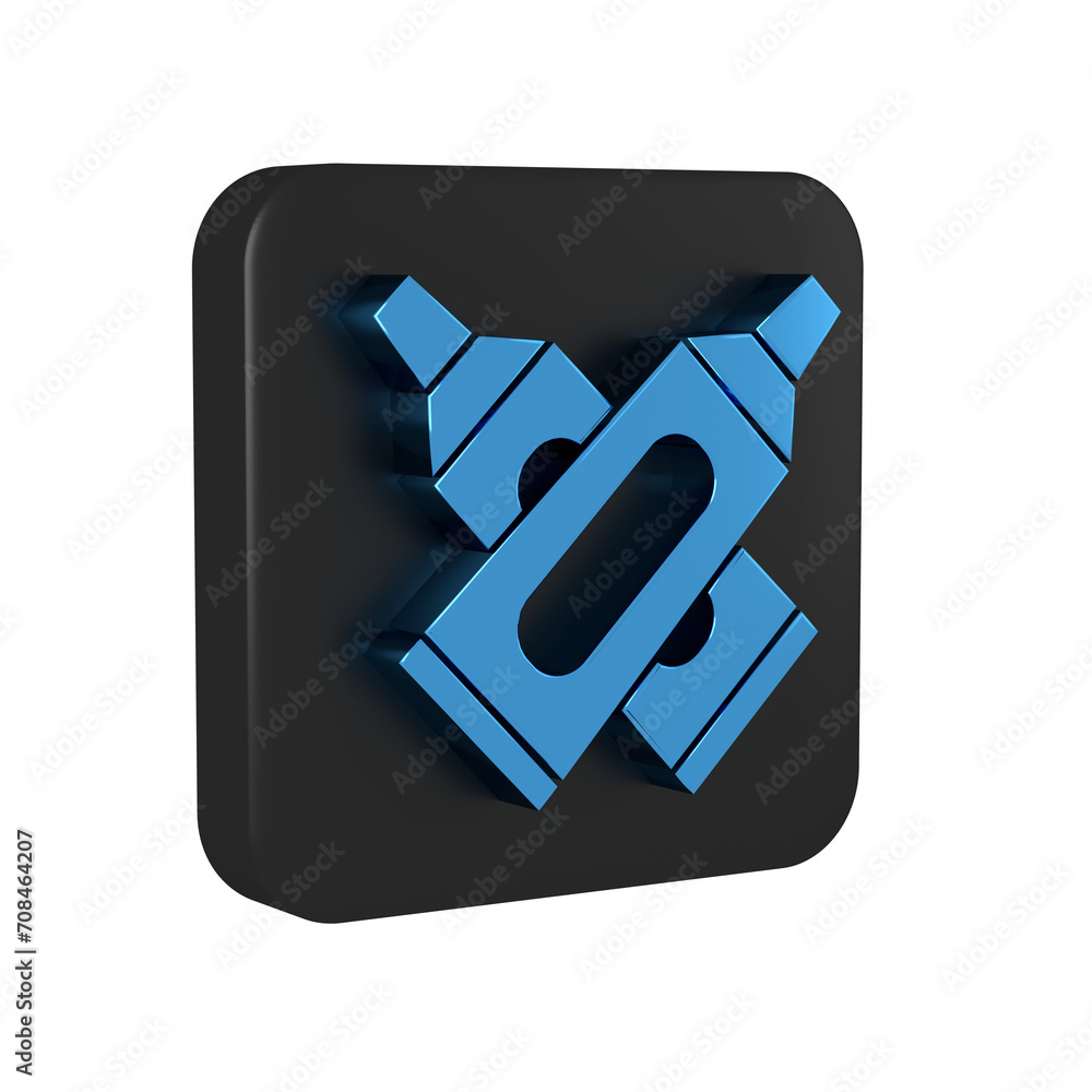 Blue Crossed tube of toothpaste icon isolated on transparent background. Black square button. Blue Crossed tube of toothpaste icon isolated on transparent background. Black square button.