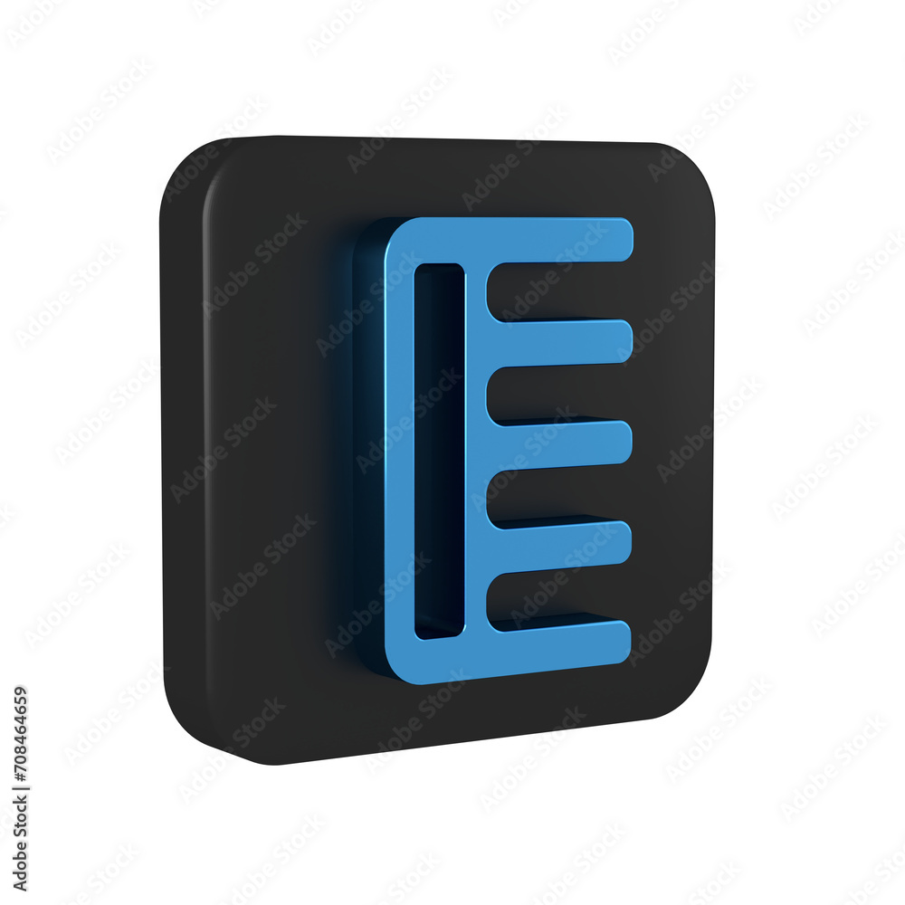 Blue Hairbrush icon isolated on transparent background. Comb hair sign. Barber symbol. Black square button. Blue Hairbrush icon isolated on transparent background. Comb hair sign. Barber symbol. Black square button.