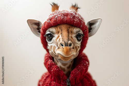 cartoon giraffe wearing winter clothes