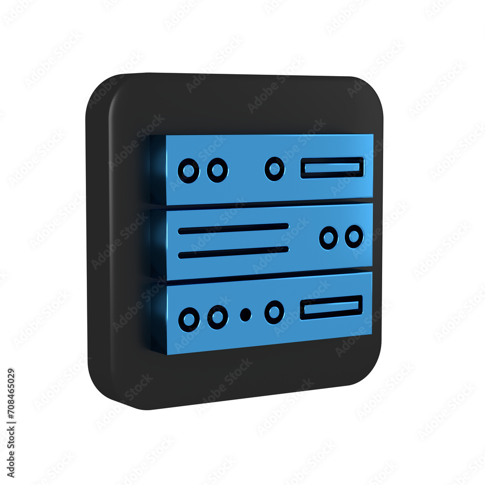 Blue Server, Data, Web Hosting icon isolated on transparent background. Black square button. Blue Server, Data, Web Hosting icon isolated on transparent background. Black square button.