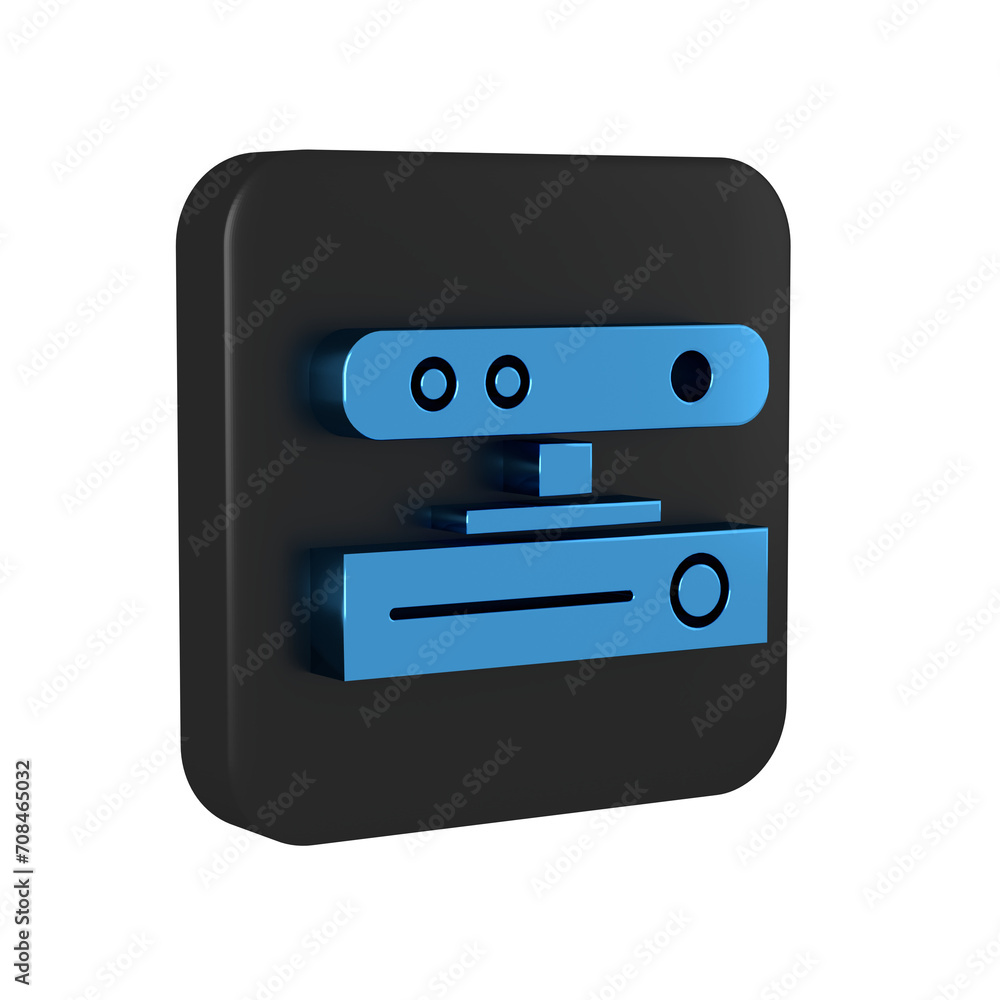 Blue Motion sensor icon isolated on transparent background. Black square button. Blue Motion sensor icon isolated on transparent background. Black square button.