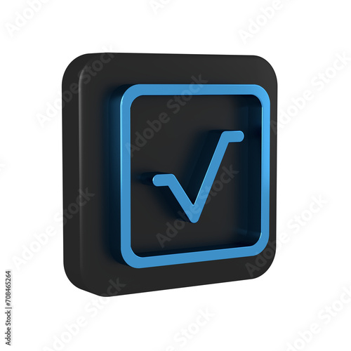 Blue Square root icon isolated on transparent background. Black square button.