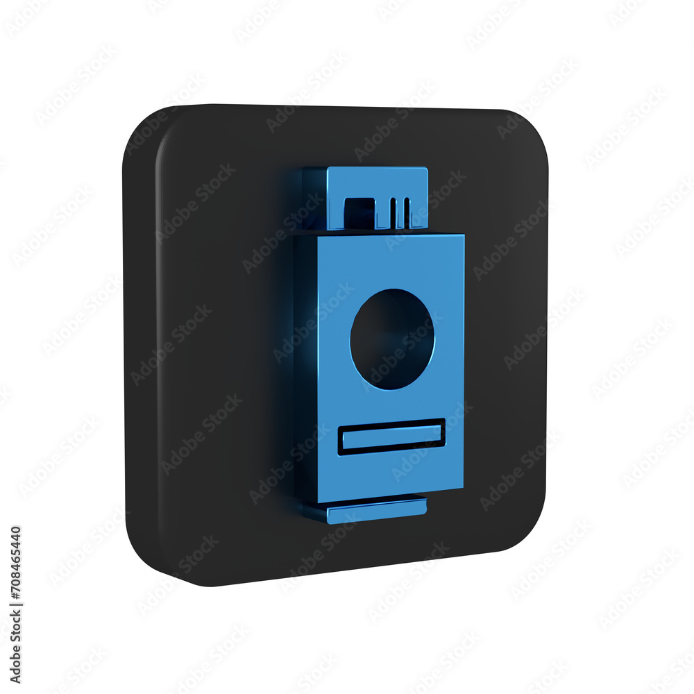 Blue Passport with ticket icon isolated on transparent background. Identification Document. Concept travel and tourism. Black square button. Blue Passport with ticket icon isolated on transparent background. Identification Document. Concept travel and tourism. Black square button.