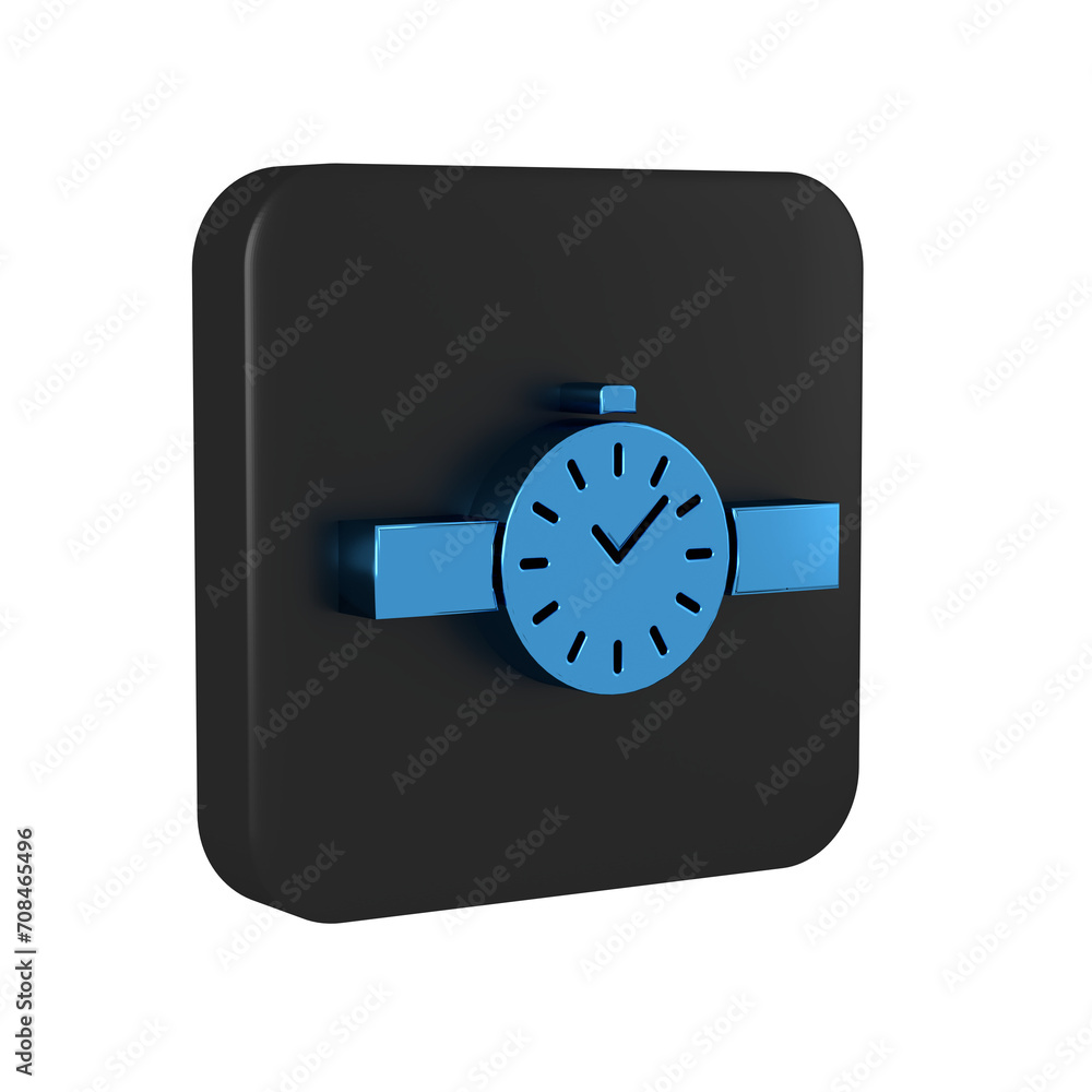 Blue Wrist watch icon isolated on transparent background. Wristwatch icon. Black square button. Blue Wrist watch icon isolated on transparent background. Wristwatch icon. Black square button.