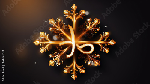 Happy New Year text design, greeting illustration with golden numbers and snowflake. Generative Ai