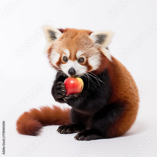 Red panda eating an apple