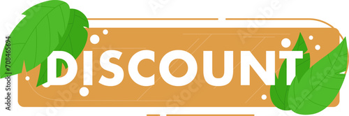 Orange discount tag with green leaves, eco-friendly sale banner. Nature inspired savings label design vector illustration.