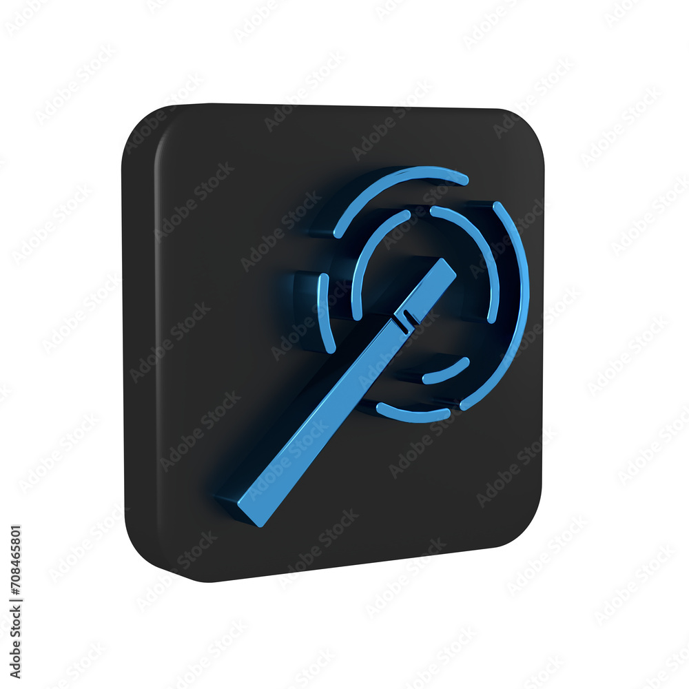 Blue Magic wand icon isolated on transparent background. Star shape magic accessory. Magical power. Black square button. Blue Magic wand icon isolated on transparent background. Star shape magic accessory. Magical power. Black square button.