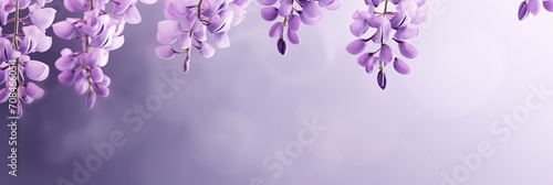 Wisteria flowers organic eco natural background with text space. Natural purple website header or banner design