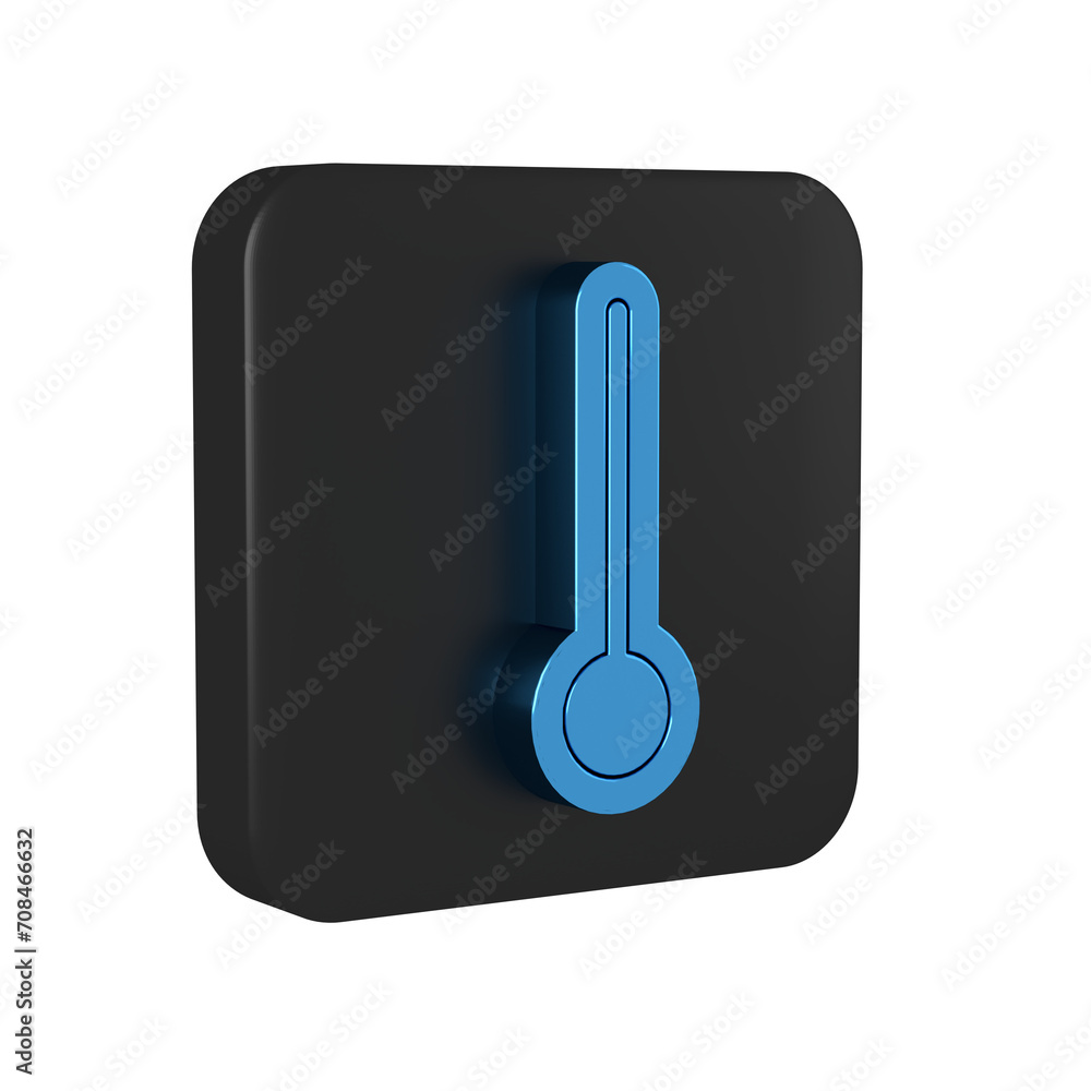 Blue Medical thermometer for medical examination icon isolated on transparent background. Black square button. Blue Medical thermometer for medical examination icon isolated on transparent background. Black square button.