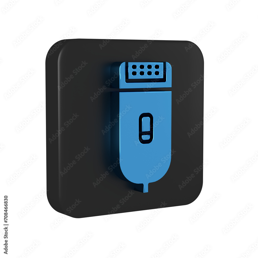 Blue Electrical hair clipper or shaver icon isolated on transparent background. Barbershop symbol. Black square button. Blue Electrical hair clipper or shaver icon isolated on transparent background. Barbershop symbol. Black square button.