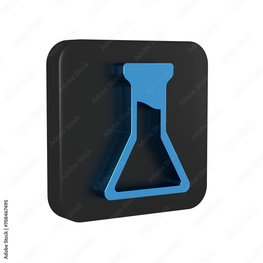 Blue Test tube and flask icon isolated on transparent background. Chemical laboratory test. Laboratory glassware. Black square button. Blue Test tube and flask icon isolated on transparent background. Chemical laboratory test. Laboratory glassware. Black square button.
