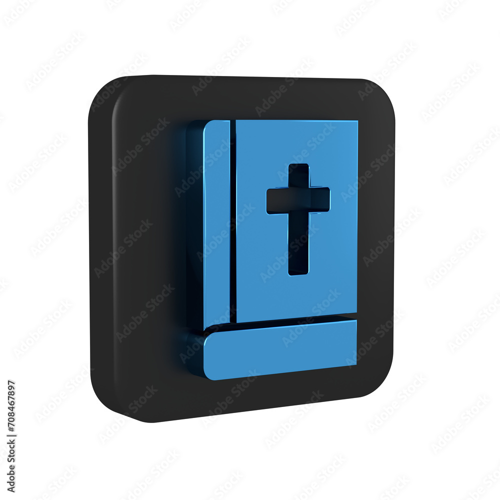 Blue Holy bible book icon isolated on transparent background. Black square button. Blue Holy bible book icon isolated on transparent background. Black square button.