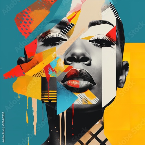 "Vibrant Afro-American Portrait: Abstract Collage Celebrating Black History Month with Modern Contemporary Art."