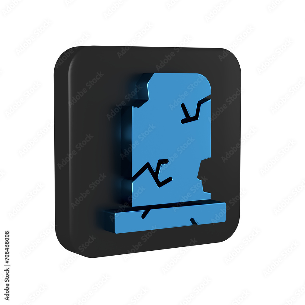 Blue Old grave with tombstone icon isolated on transparent background. Black square button. Blue Old grave with tombstone icon isolated on transparent background. Black square button.
