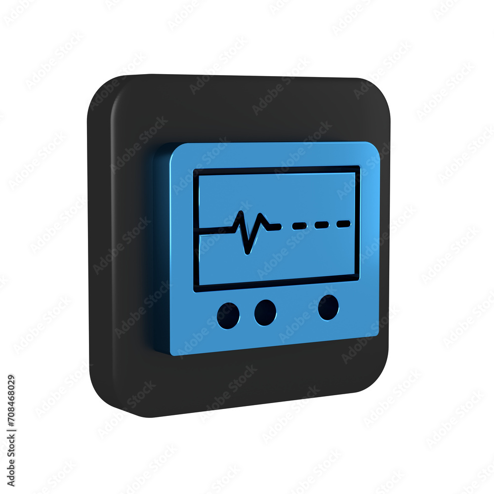 Blue Beat dead in monitor icon isolated on transparent background. ECG showing death. Black square button. Blue Beat dead in monitor icon isolated on transparent background. ECG showing death. Black square button.