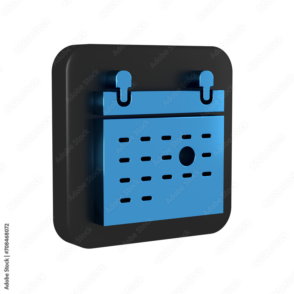 Blue Calendar death icon isolated on transparent background. Black square button. Blue Calendar death icon isolated on transparent background. Black square button.