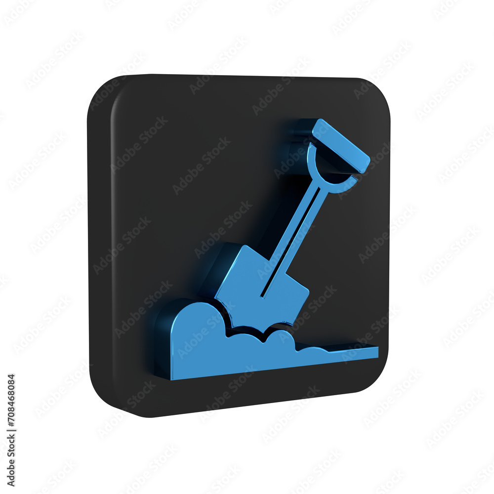 Blue Shovel in the ground icon isolated on transparent background. Gardening tool. Tool for horticulture, agriculture, farming. Black square button. Blue Shovel in the ground icon isolated on transparent background. Gardening tool. Tool for horticulture, agriculture, farming. Black square button.