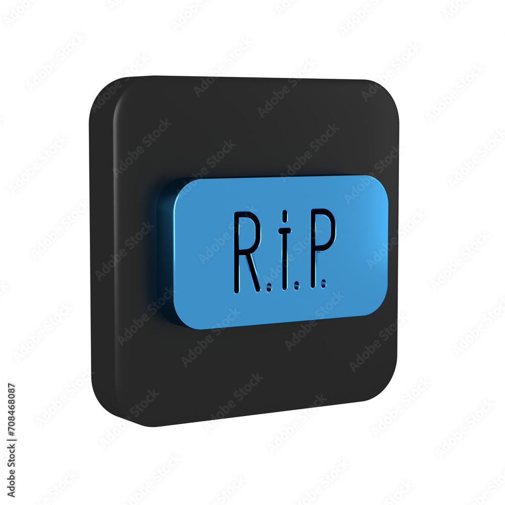 Blue Speech bubble rip death icon isolated on transparent background. Black square button. Blue Speech bubble rip death icon isolated on transparent background. Black square button.