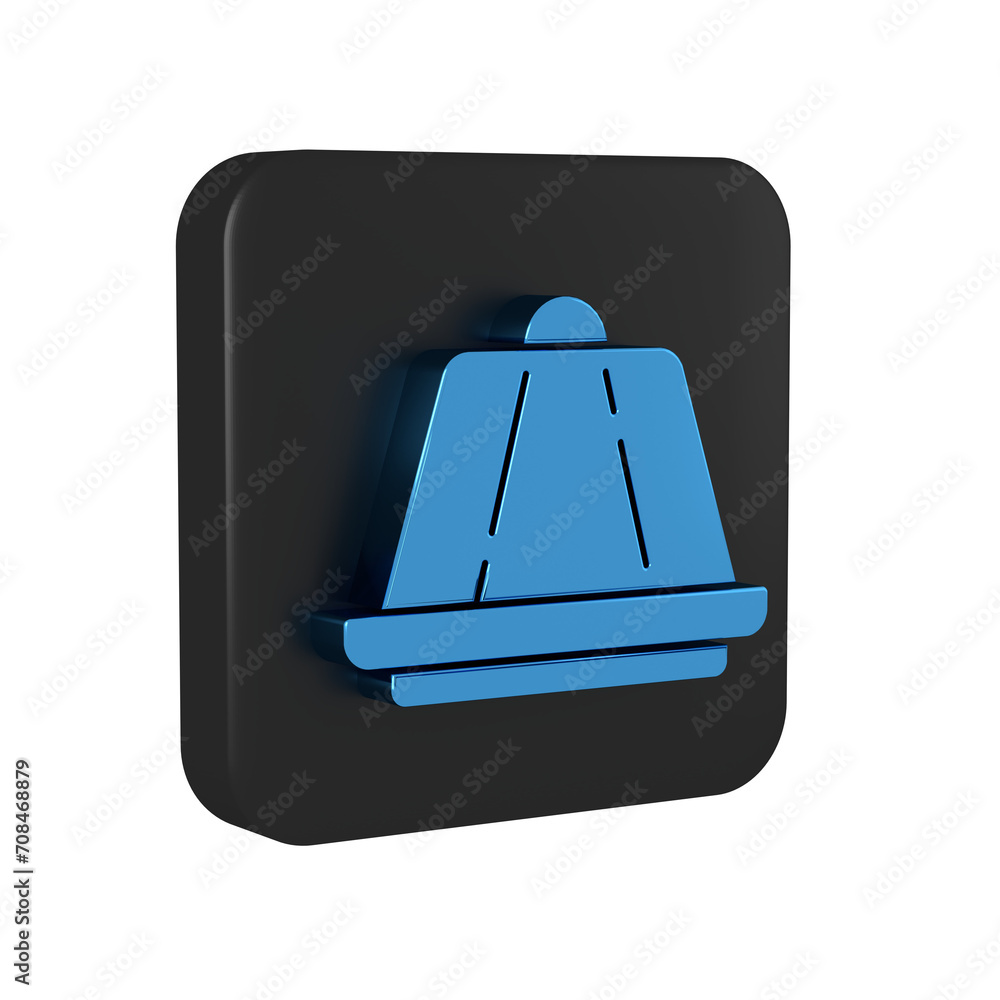 Blue Pudding custard with caramel glaze icon isolated on transparent background. Black square button. Blue Pudding custard with caramel glaze icon isolated on transparent background. Black square button.