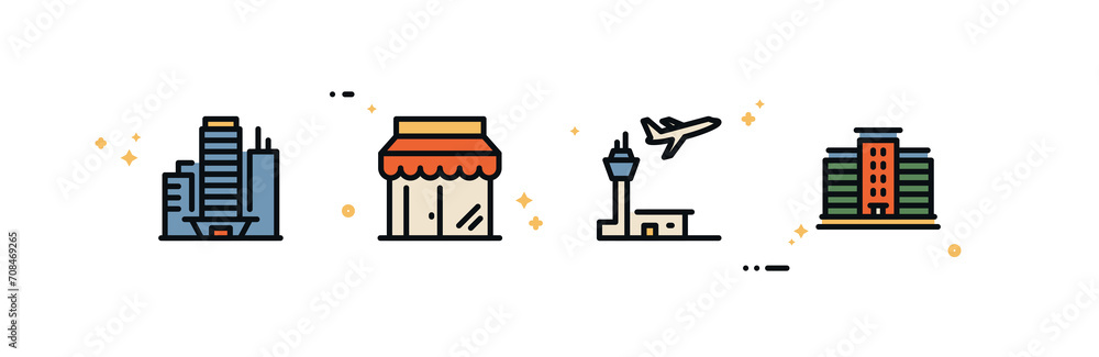 Fototapeta premium Building, real estate, house, city, downtown, urban architecture building flat design style minimal illustration. 