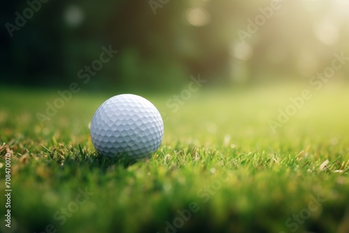Close-up Golf Ball on Tee with Bokeh Green Background - Sports Concept for Golf Enthusiasts