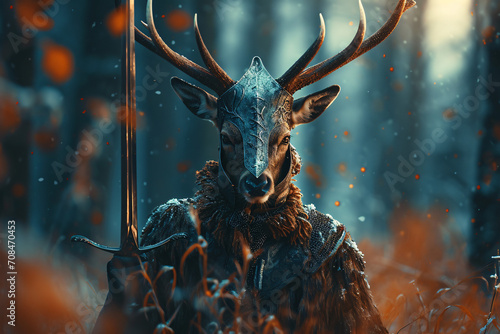 a Deer knight holding a sword
