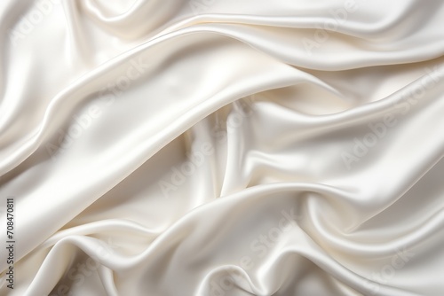 Close up of elegant crumpled pure white silk fabric cloth luxury background texture design
