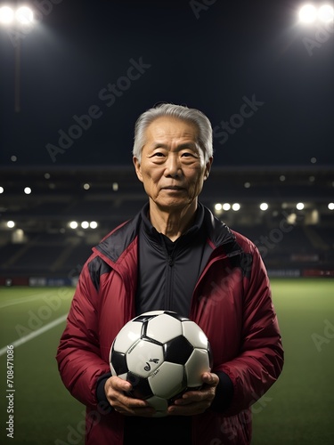 Athletic senior man displaying healthy living, soccer coach © kcalpesh