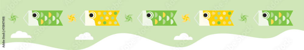 空を泳ぐ鯉のぼりのラインイラスト