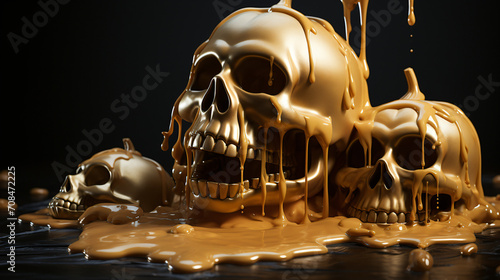 skull in melting gold with black background