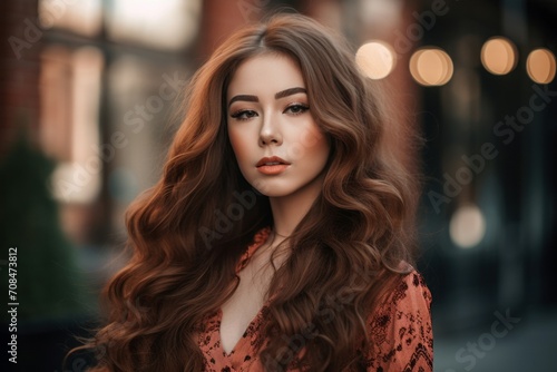 Girl hazel haired influencer. Beautiful sophisticated blogging young lady portrait. Generate ai